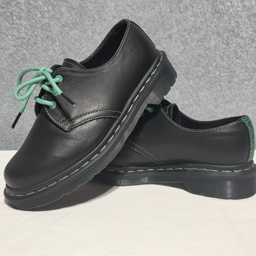 Dr. Martens 1461 Black/Green Leather Lace-Up Shoes Green Laces - Picture 2 of 14